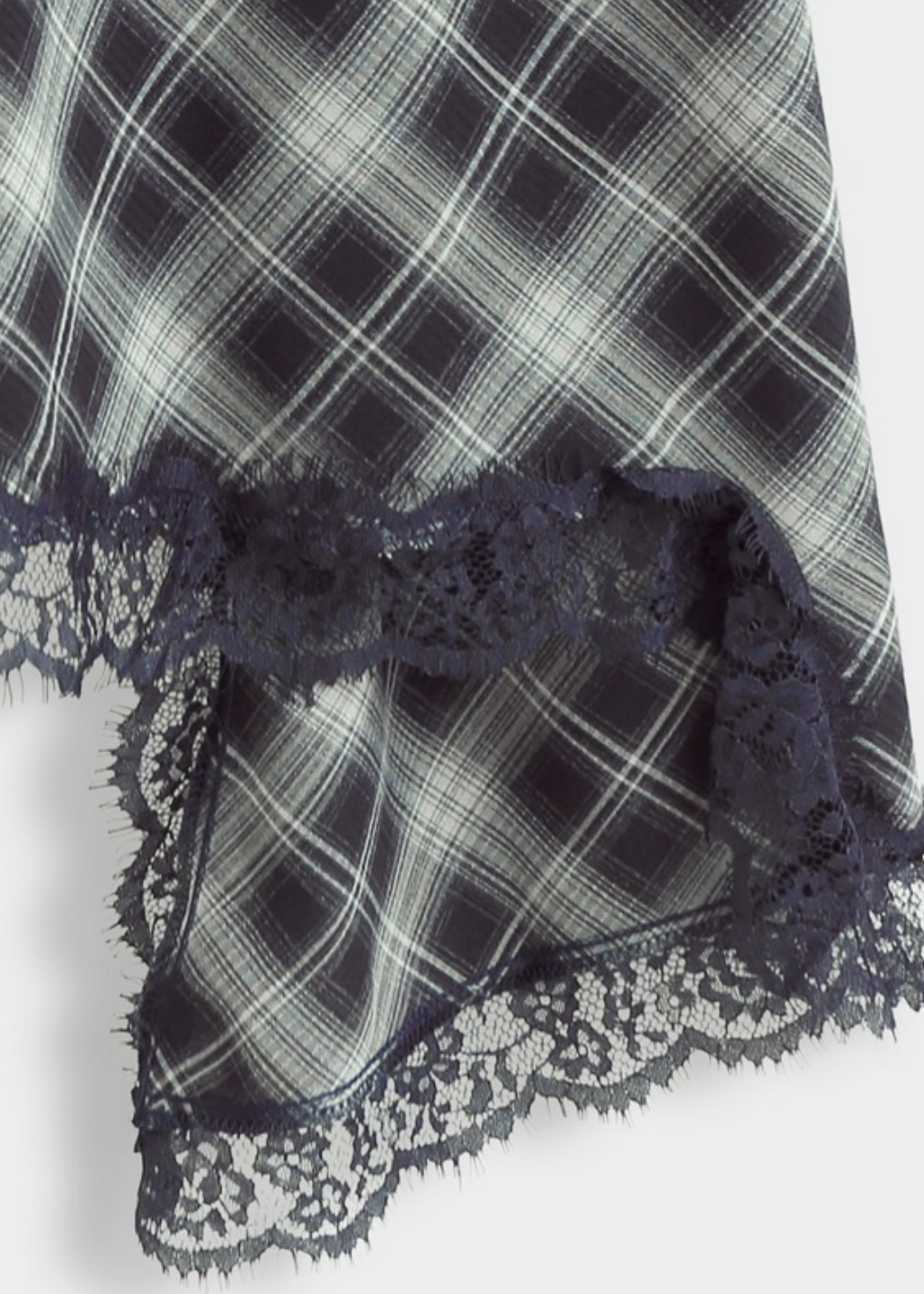 Black/Grey Tartan Lace Trim Midi Skirt