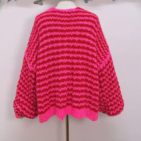 Hot Pink/Red Cosy Stripe Cardigan