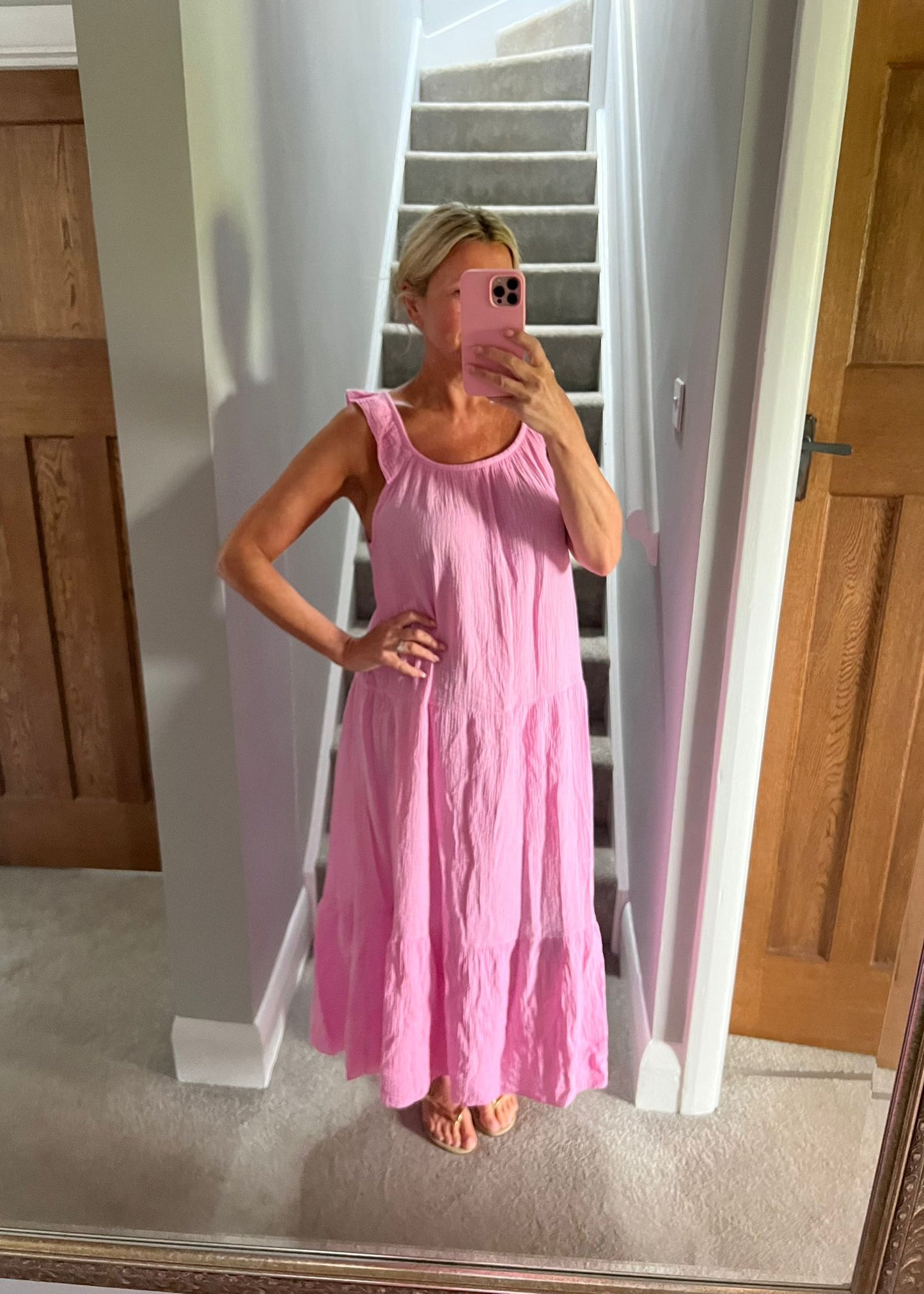Denim Blue Frill Shoulder Floaty Dress