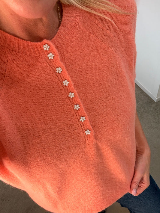 Papaya Alpaca Mix Diamanté Button Jumper