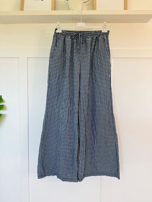 Navy Gingham Wide leg Trousers