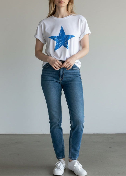 White/Blue Star T Shirt