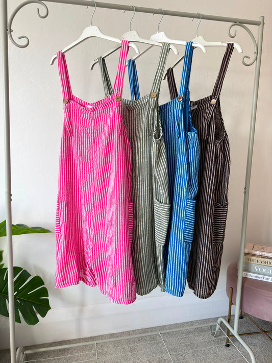 Hot Pink Stripe Dungaree Playsuit