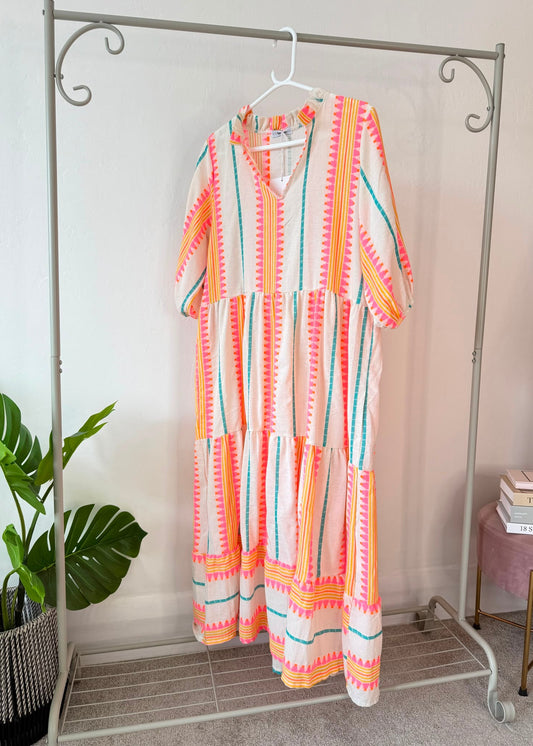 Pink/Orange Aztec Maxi Dress