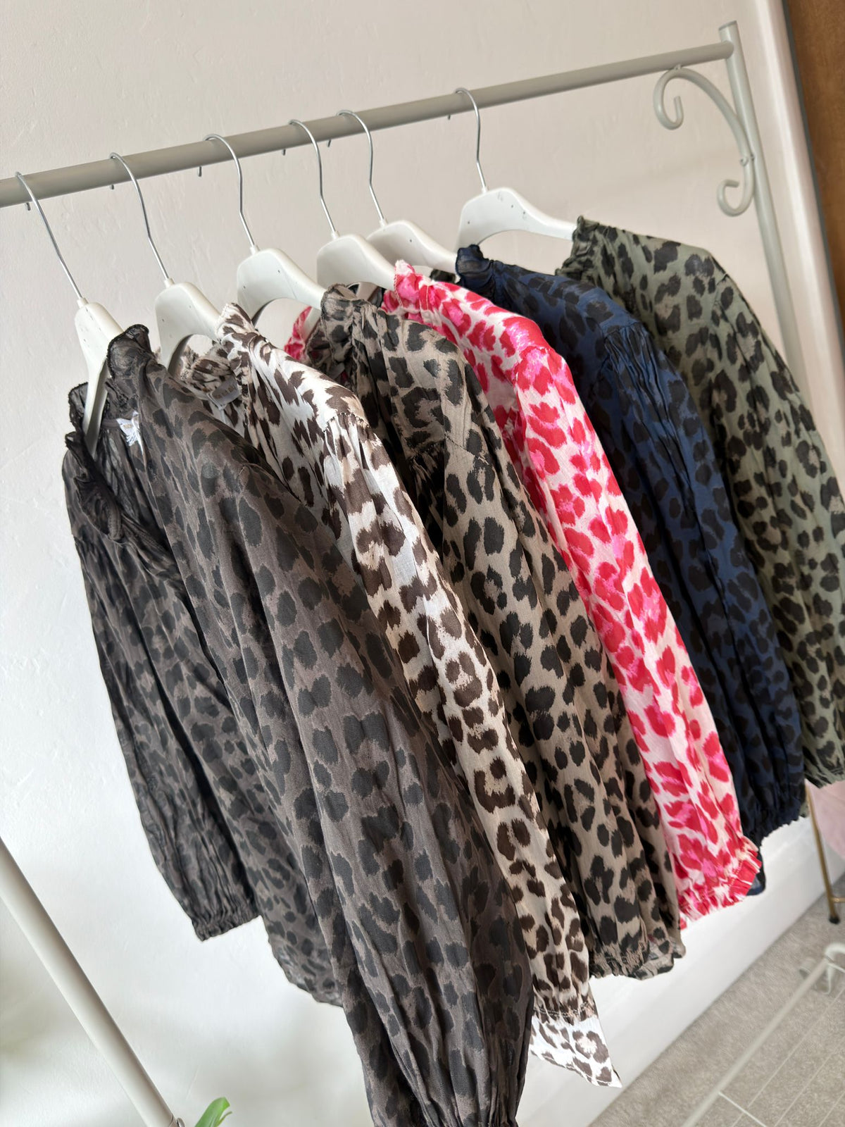 Khaki Leopard 3/4 Puff Sleeve Blouse