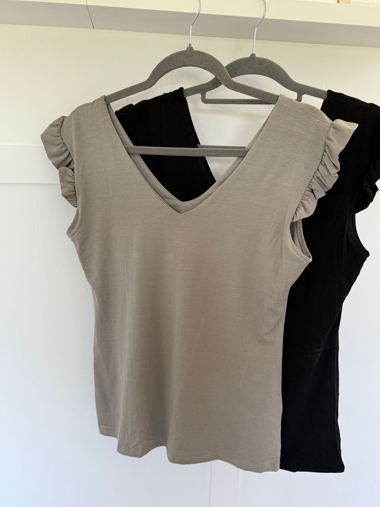 Frill Sleeve V Basic T Shirt | Lots of Colours