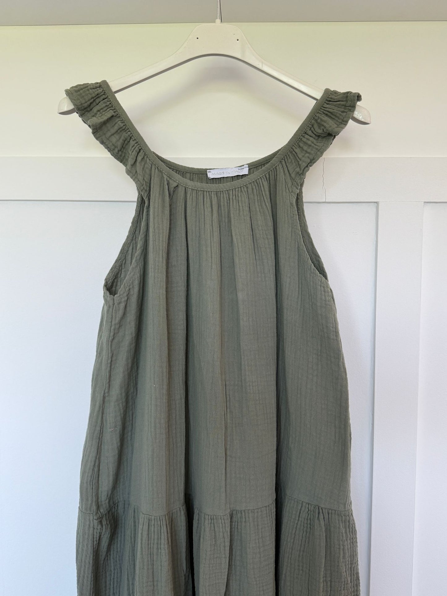 Khaki Frill Shoulder Floaty Dress