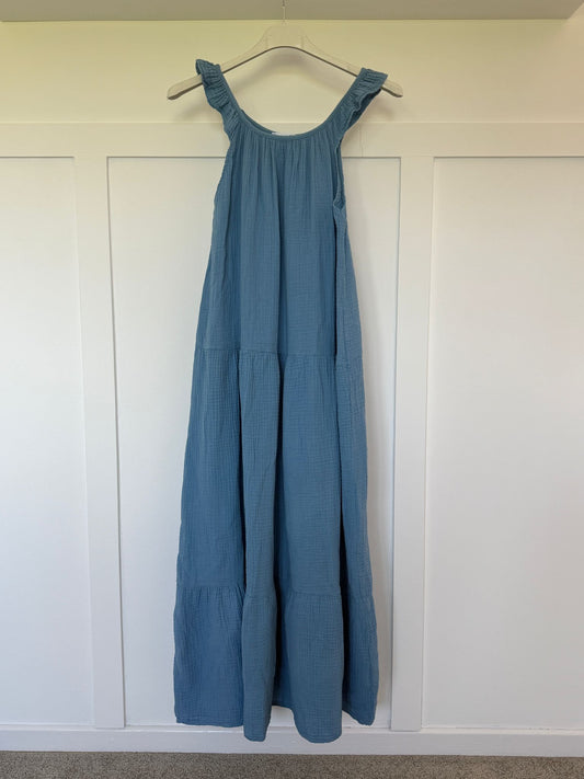 Denim Blue Frill Shoulder Floaty Dress