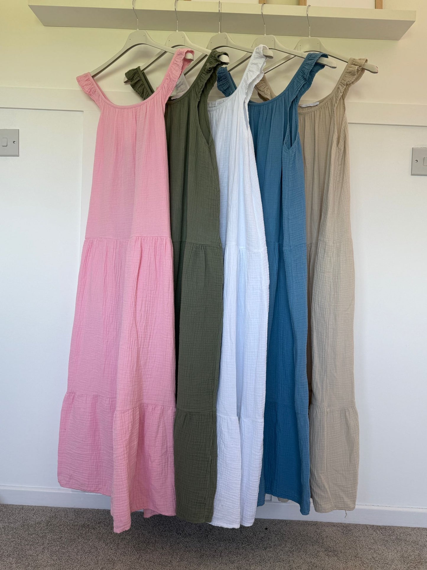Khaki Frill Shoulder Floaty Dress