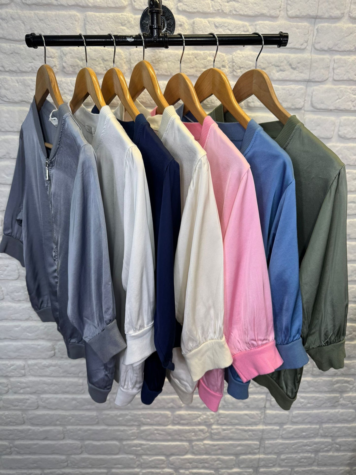 White Silk Mix 1/2 Sleeve Bomber Jacket