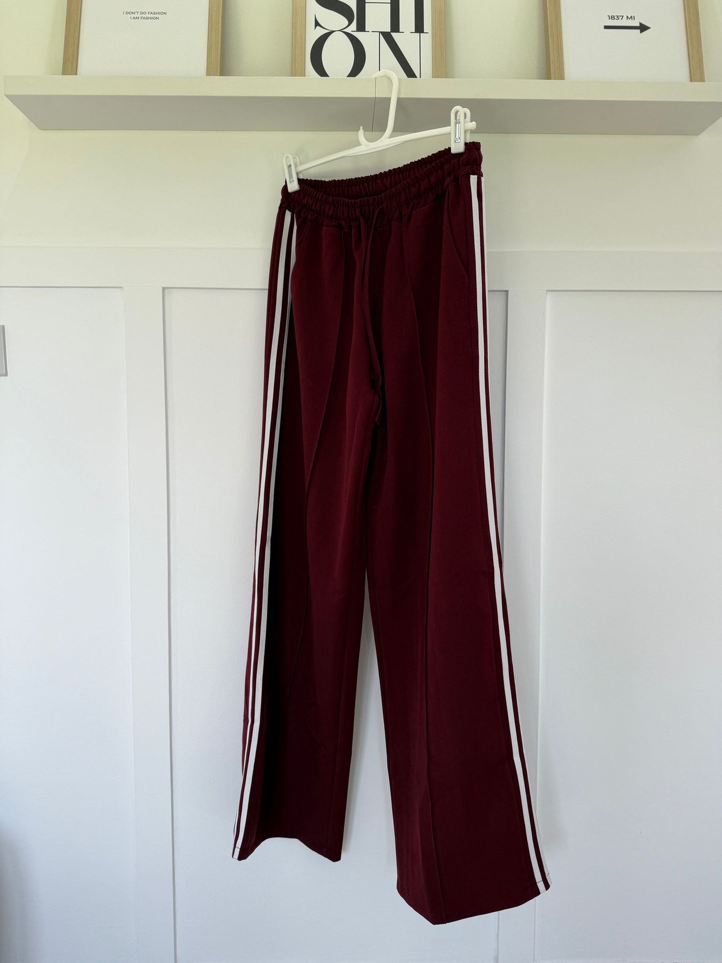 Grey Twill Double Stripe Wide Leg Trousers