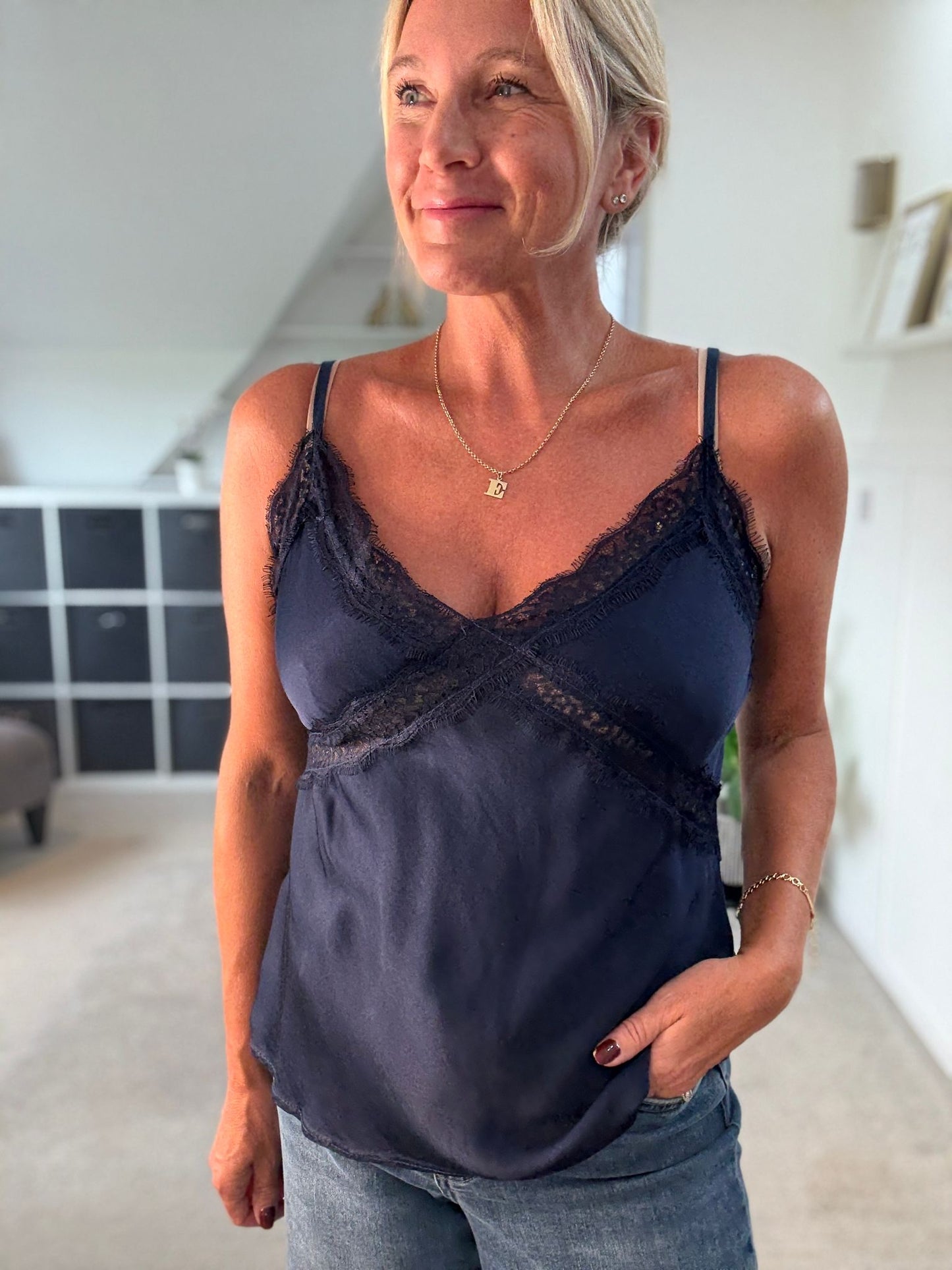 Gold Lace Satin Cami Top