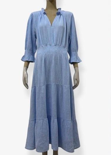Coral Cotton Cheesecloth V-Neck Tiered Dress