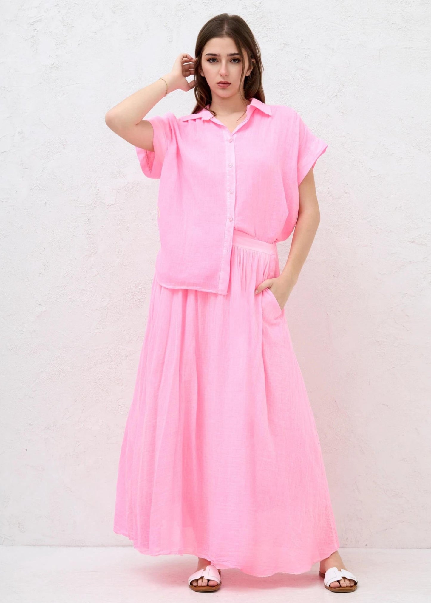 Pink Cotton Short Sleeve Shirt