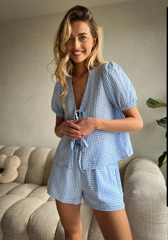 Sky Blue Gingham Shorts Co Ord