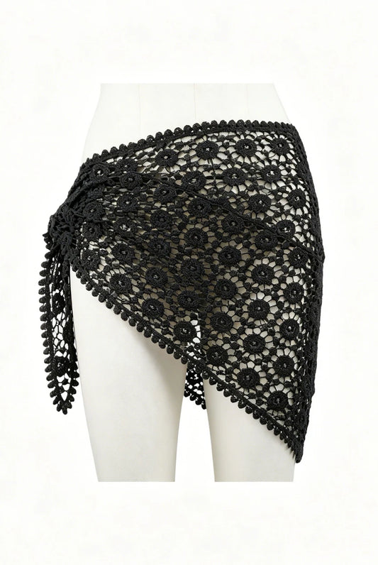 Black Floral Crochet Wrap Sarong/Scarf