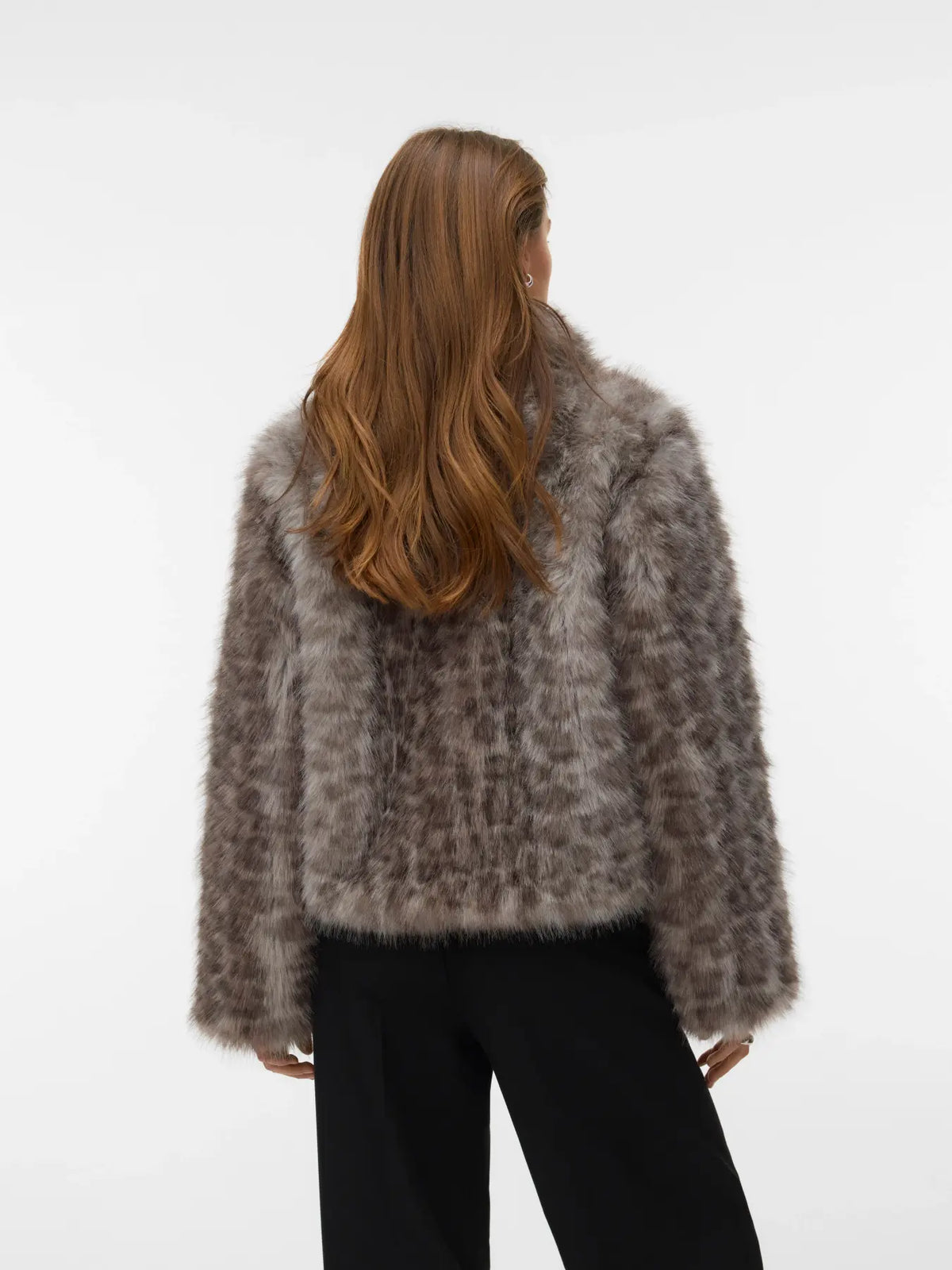 Lila Grey Leopard Faux Fur Jacket