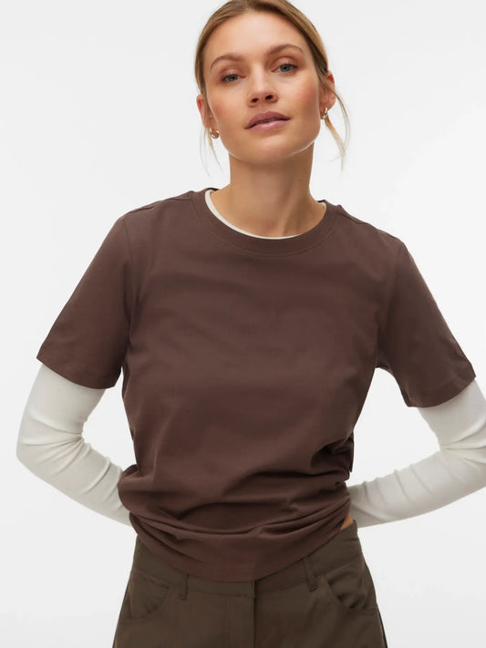 Chocolate Vero Moda Basic Cotton T Shirt