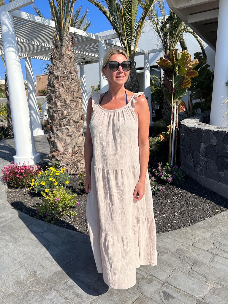 Khaki Frill Shoulder Floaty Dress