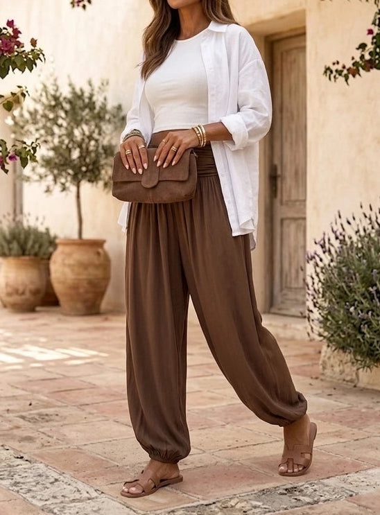 Khaki Viscose Balloon Leg Trousers - PRE ORDER