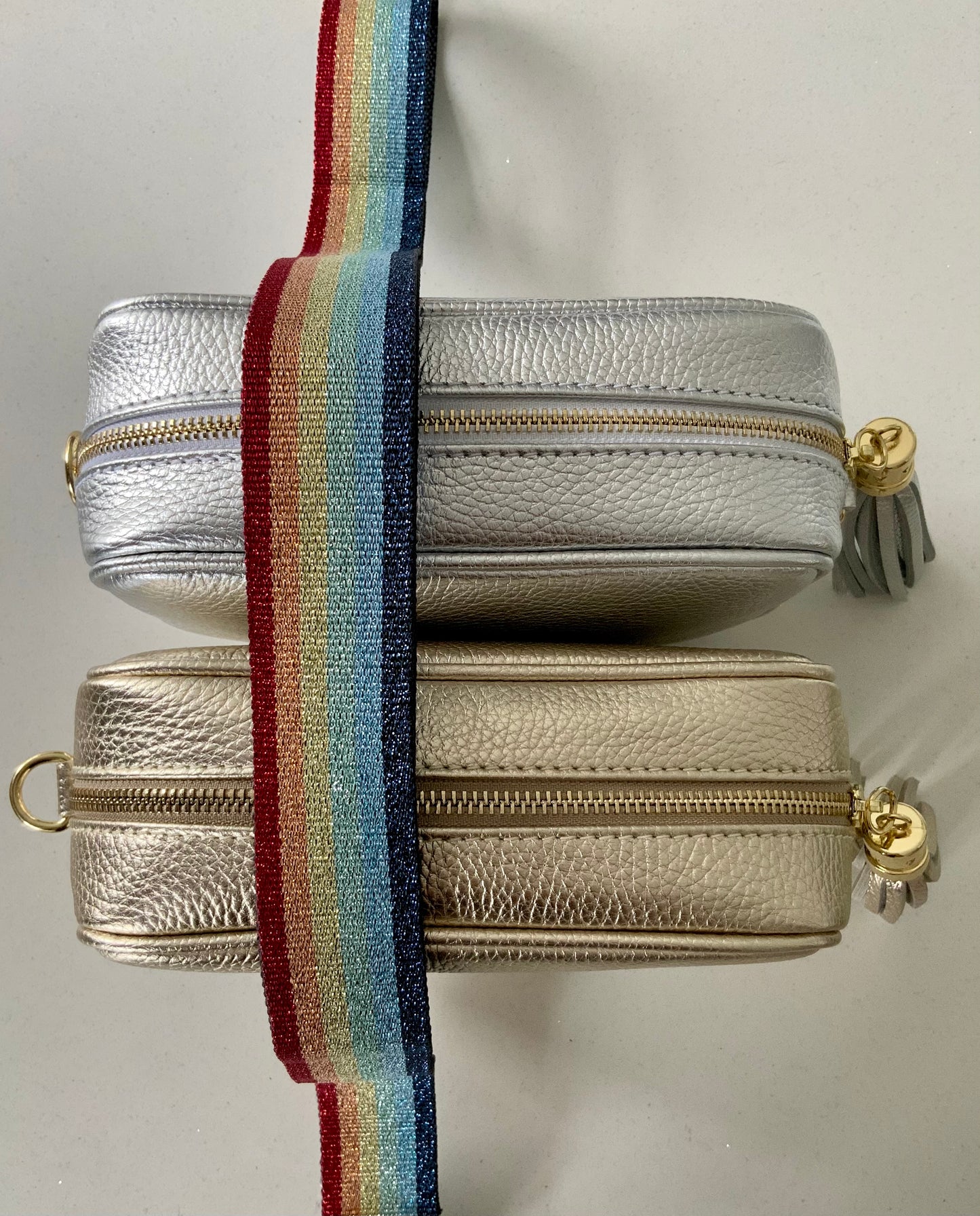 Silver Leather Tassel Cross Body Bag