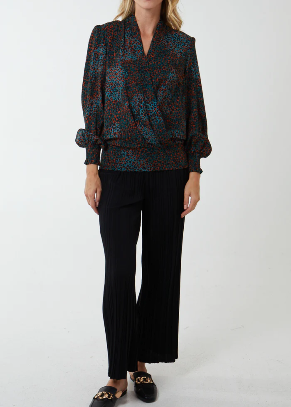 Multi Abstract Animal Print Wrap Blouse