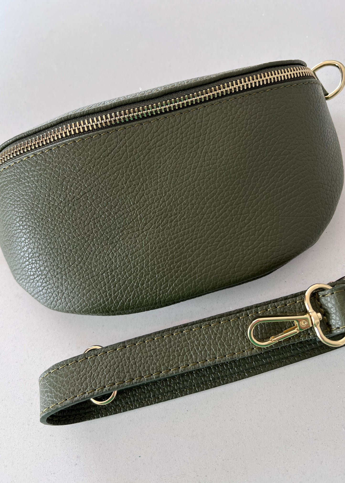 Khaki Leather Bum Bag