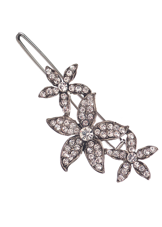 Silver/Diamanté FLORAL Hair Clip