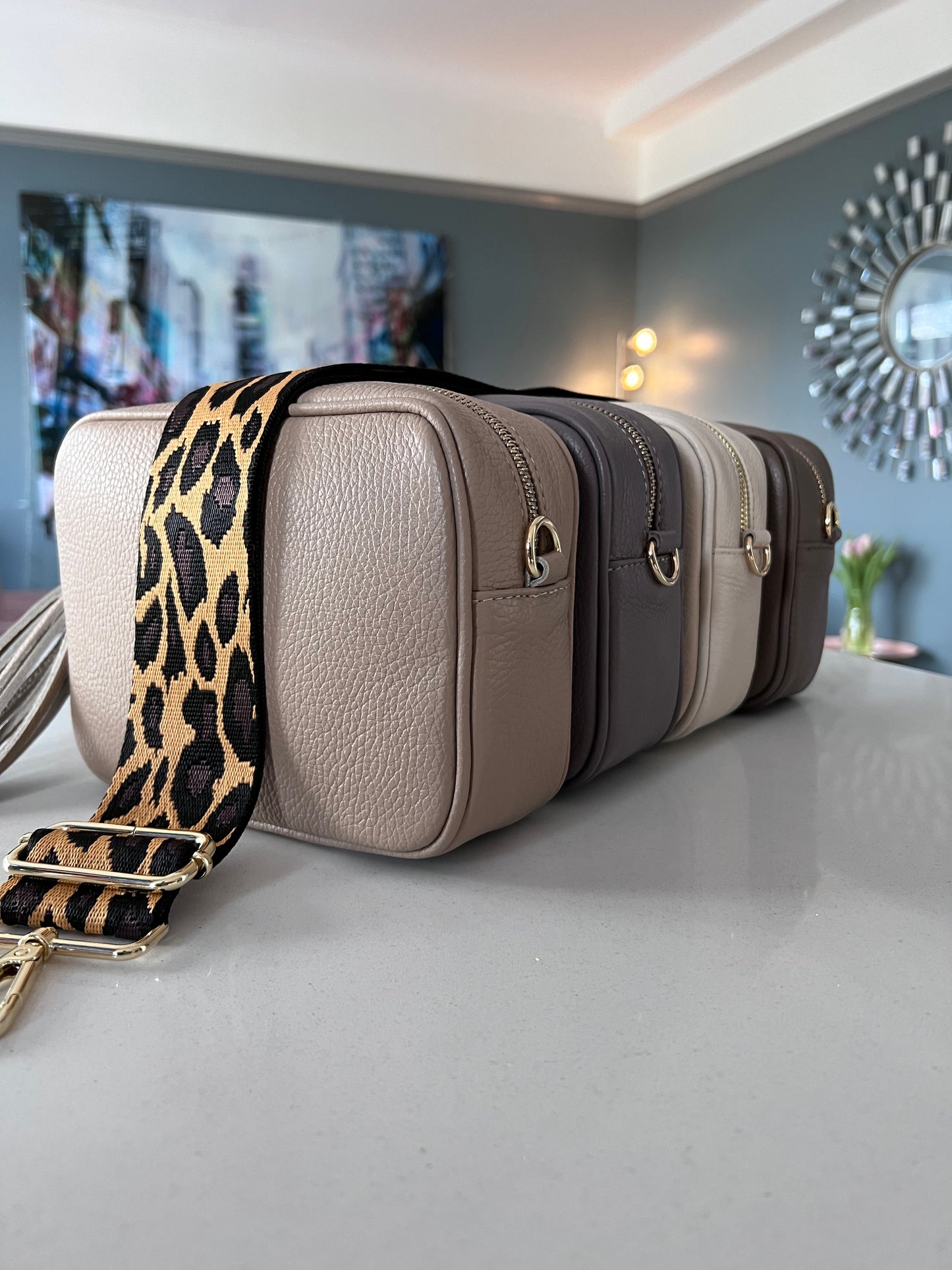 Light Taupe Leather Tassel Cross Body Bag