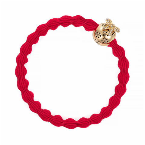 Cherry Red With Christmas Bauble Elastic Hair Tie & Wrist Band