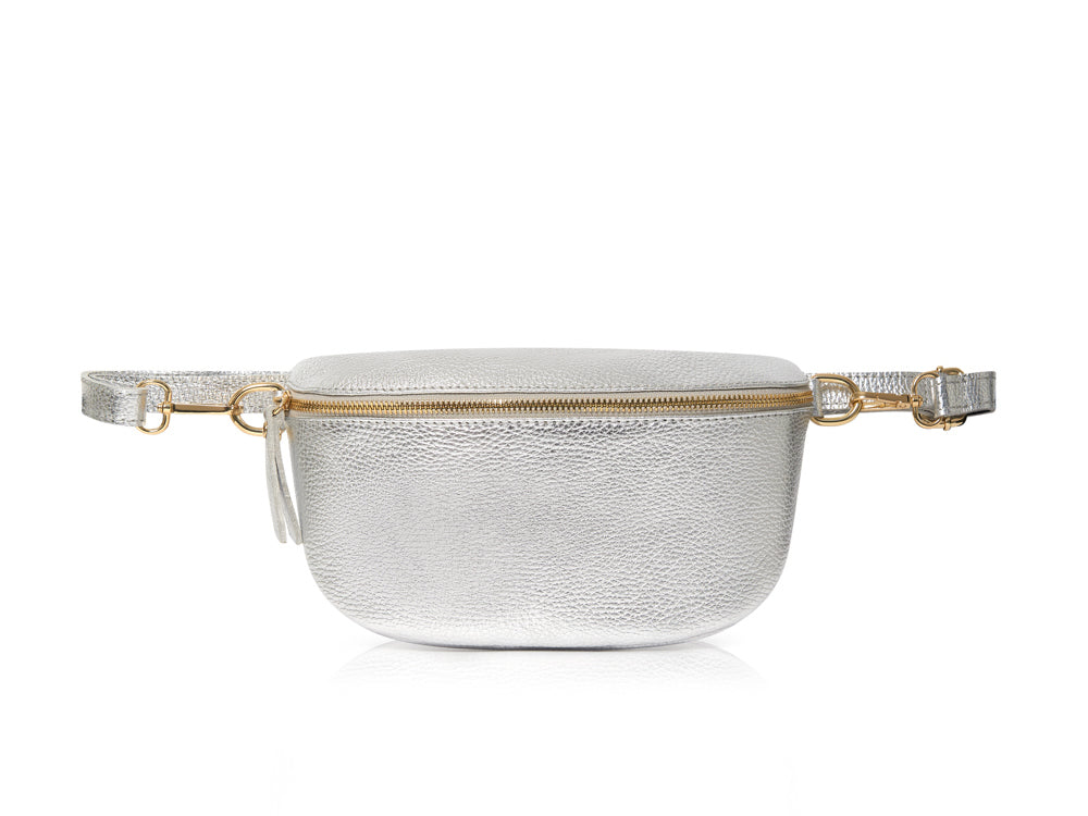 Silver LARGE Leather Bum Bag
