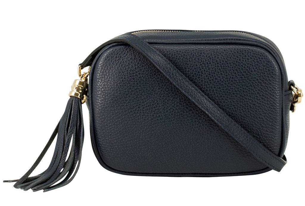 Dark Grey Leather Tassel Cross Body Bag