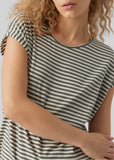 Khaki Stripe Cap Sleeve T Shirt