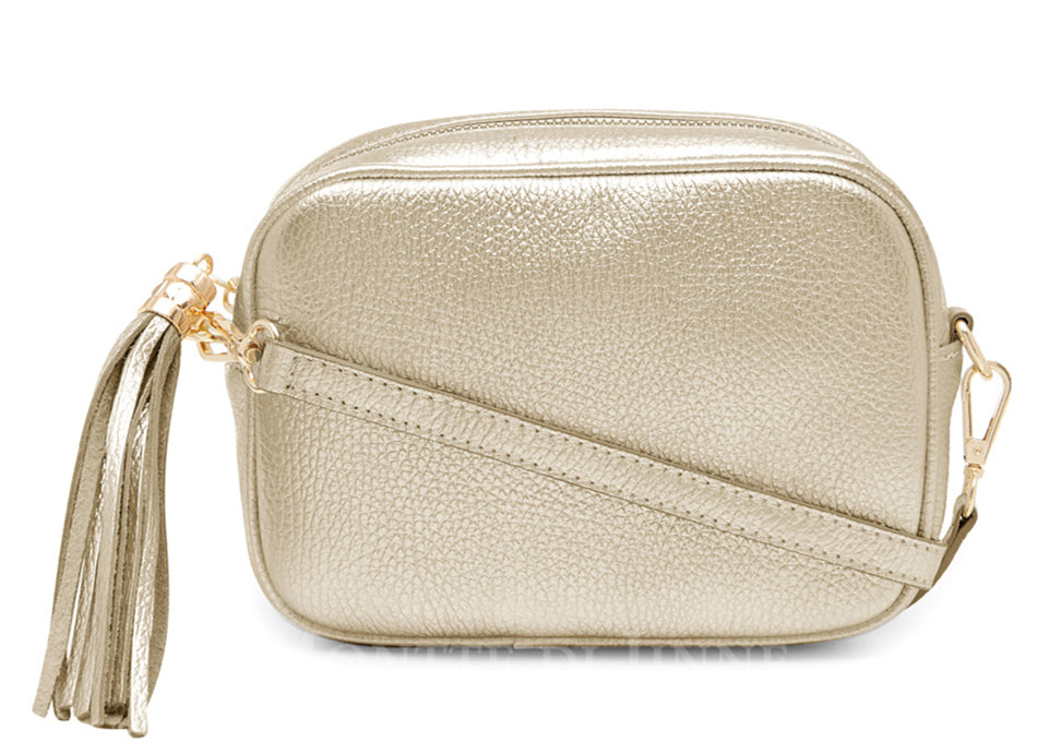Gold Leather Tassel Cross Body Bag