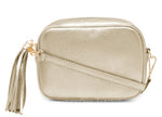 Gold Leather Tassel Cross Body Bag