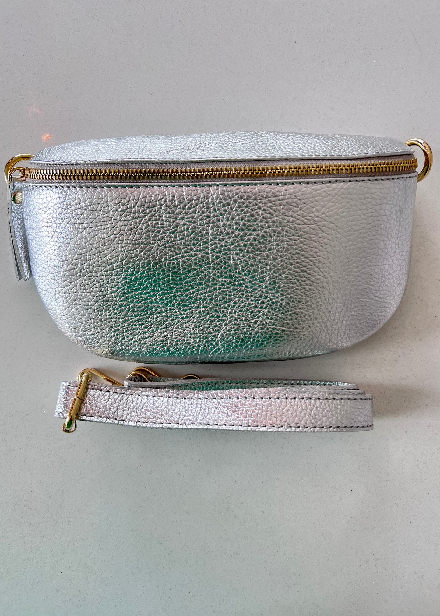 Silver LARGE Leather Bum Bag