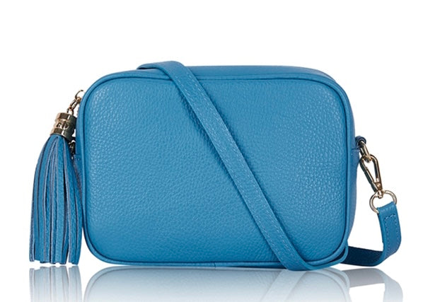 Light Taupe Leather Tassel Cross Body Bag
