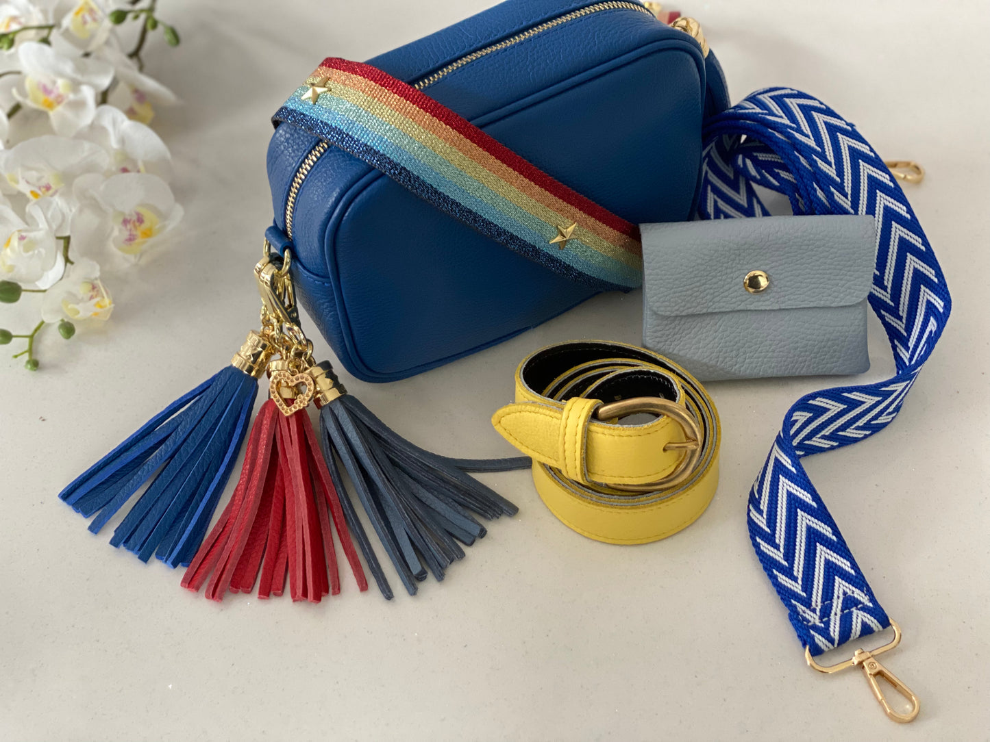 Cobalt Blue Leather Tassel Cross Body Bag