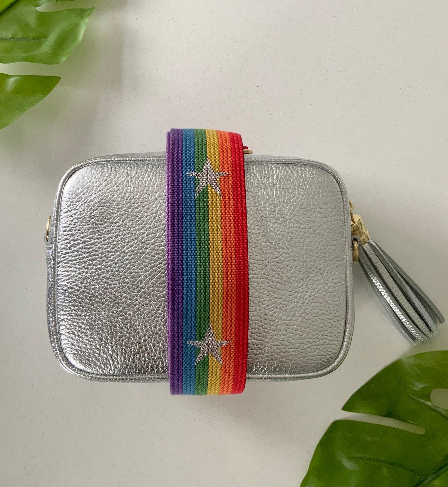 Silver Leather Tassel Cross Body Bag