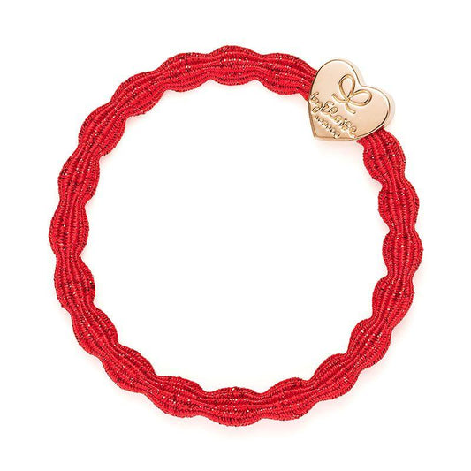 Red Metallic Gold Heart Elastic Hair or Wrist Band