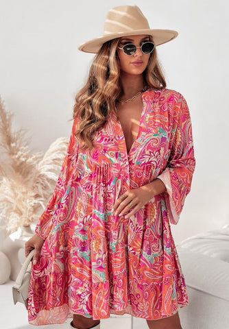 Pink Print Floaty Tiered Dress