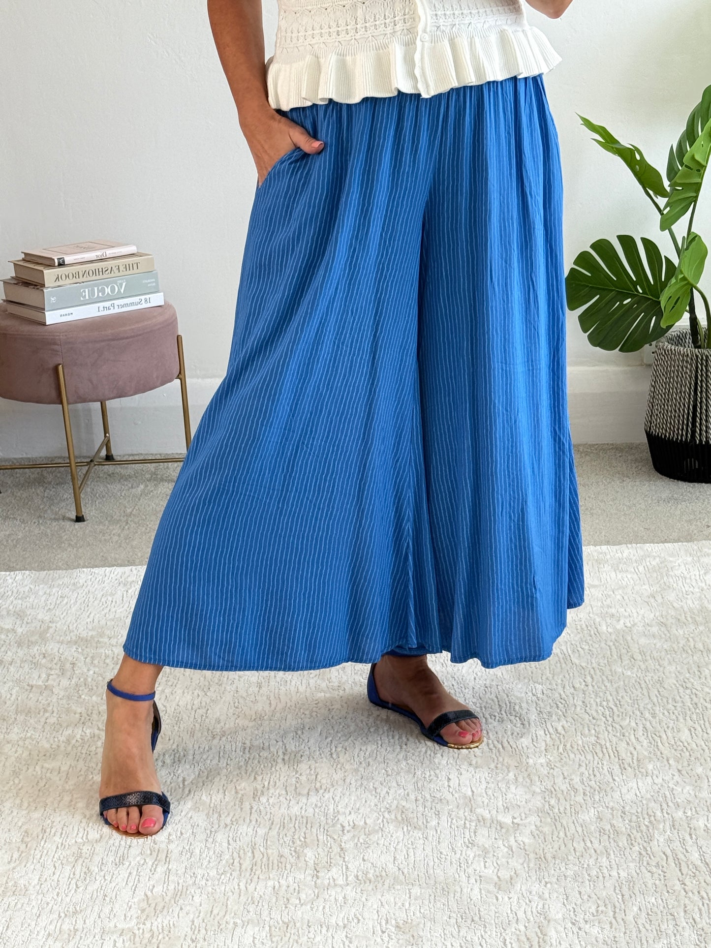 Cobalt Stripe Palazzo Culottes