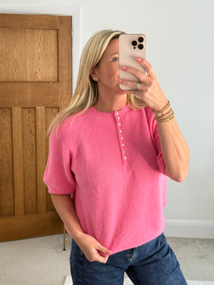 Navy Alpaca Mix Diamanté Button Jumper