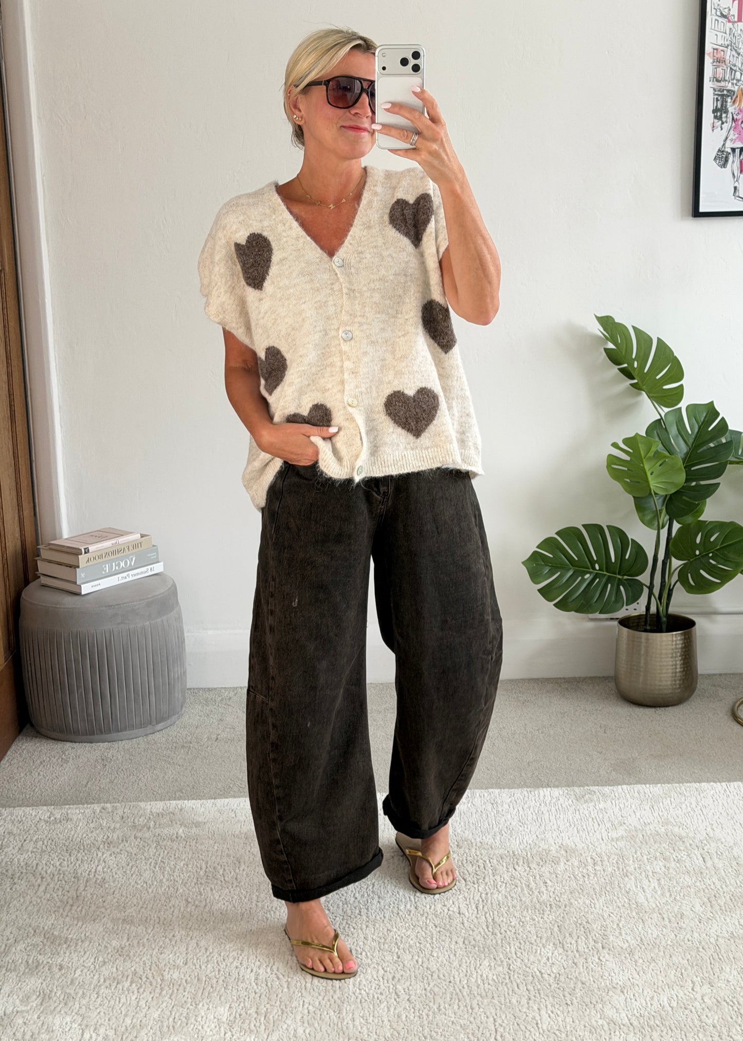 Light Oatmeal/Chocolate Oversized Heart Cardigan - PRE ORDER