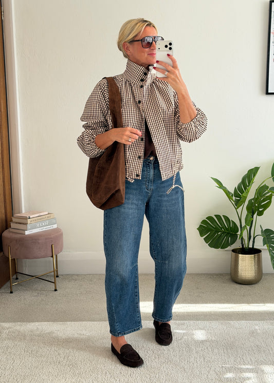 Chocolate Check Funnel Neck Jacket