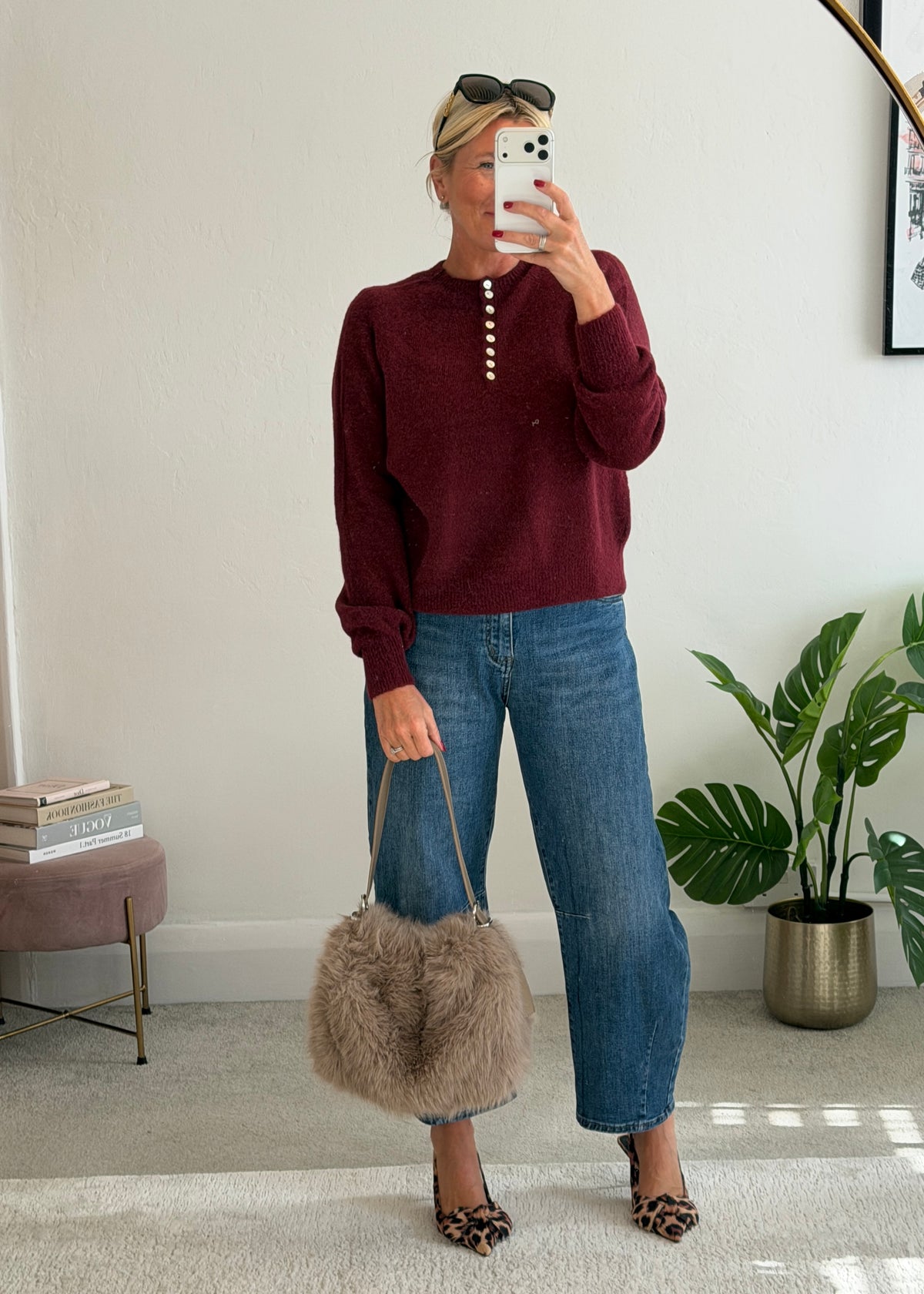 Burgundy Alpaca Mix Button Jumper