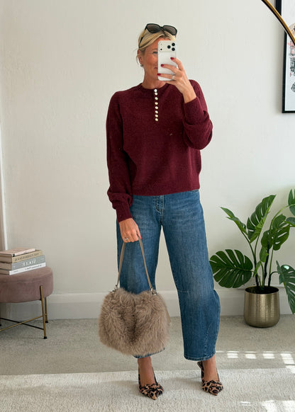 Burgundy Alpaca Mix Button Jumper