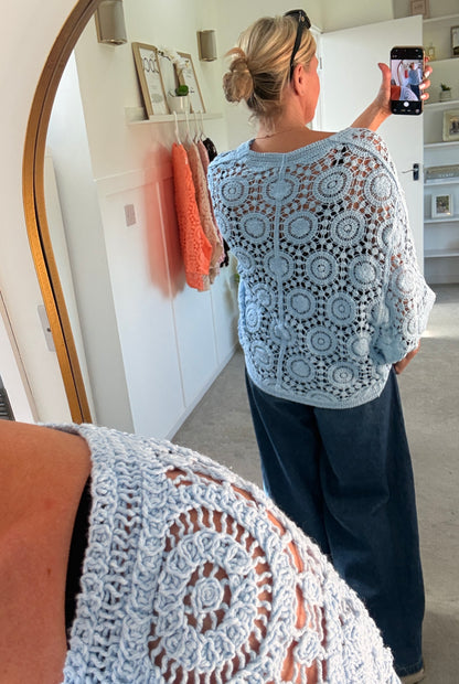 Baby Blue Circle Design Crochet Cardigan