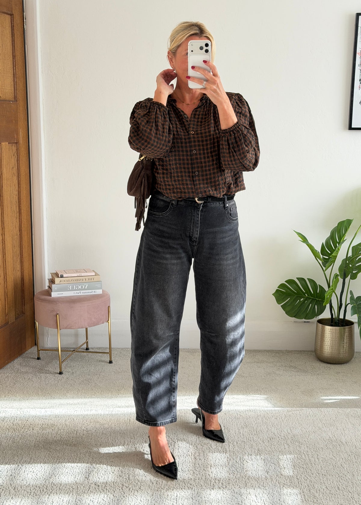 Black Heritage Check Frill Collar Blouse