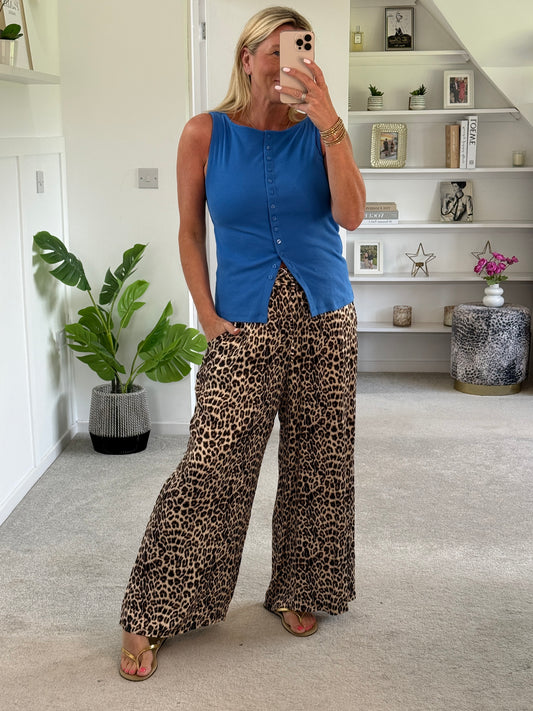 New Leopard Print Satin Wide Leg Trousers